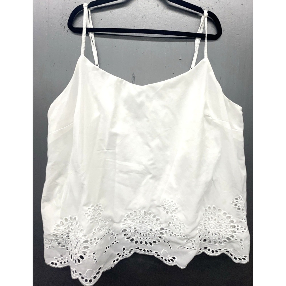 City Chic Top XL/22 White Eyelet Spaghetti Strap Beachy Coastal Preppy Boho